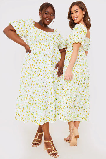 Seersucker Floral Milkmaid Midaxi Dress